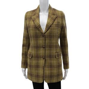 Giuliva Heritage Womens Blazer Green Wool Plaid Button Long Sleeve Size 38
